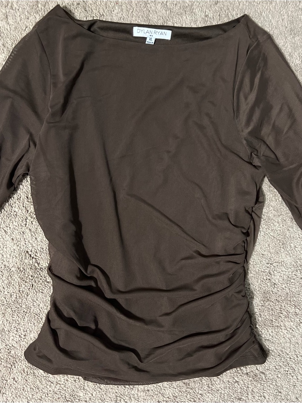 NWOT Brown long sleeve shirt, sheer sleeves - size XL